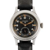 A GENTLEMAN'S STAINLESS STEEL BRITISH MILITARY LONGINES W.W.W. WRIST WATCH CIRCA 1945, PART OF