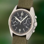 A RARE GENTLEMAN'S STAINLESS STEEL BRITISH MILITARY PRECISTA RAF PILOTS CHRONOGRAPH WRIST WATCH