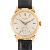 A GENTLEMAN'S SIZE 18K SOLID YELLOW GOLD PATEK PHILIPPE WRIST WATCH CIRCA 1950s, REF. 1491 CASE WITH
