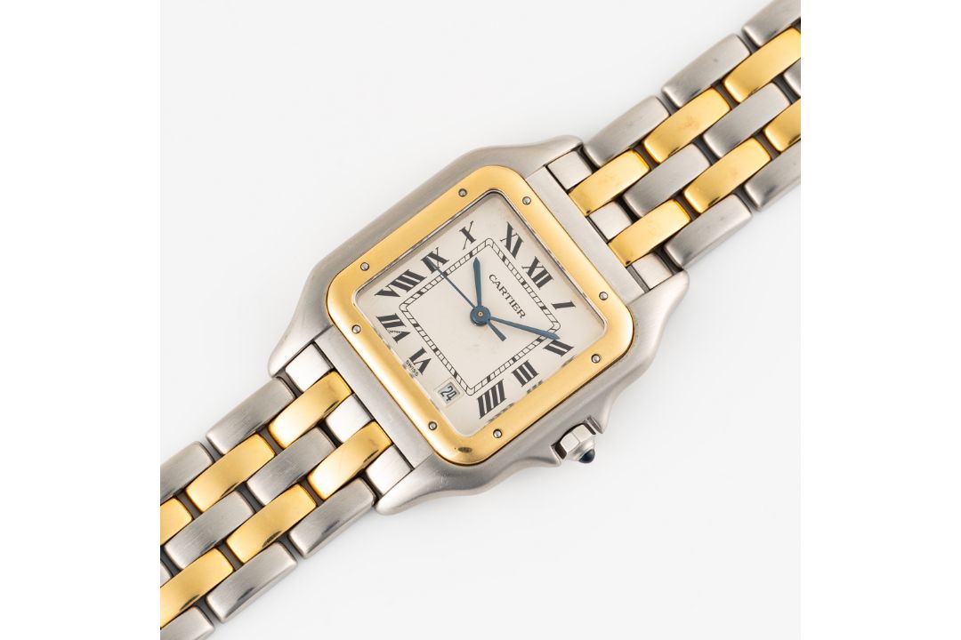 A GENTLEMAN'S SIZE STEEL & GOLD CARTIER PANTHERE TWO ROW BRACELET WATCH CIRCA 1980s, REF. 83949 - Image 4 of 8