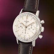 A RARE GENTLEMAN'S STAINLESS STEEL LEMANIA WATERPROOF CHRONOGRAPH WRIST WATCH CIRCA 1960s, ISSUED TO