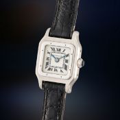 A FINE & RARE LADY'S PLATINUM CARTIER PARIS SANTOS DUMONT WRIST WATCH CIRCA 1967 Movement: 18J,