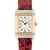 A LADY'S STAINLESS STEEL & GOLD JAEGER LECOULTRE REVERSO FLORALE WRIST WATCH CIRCA 2005, REF. 265.