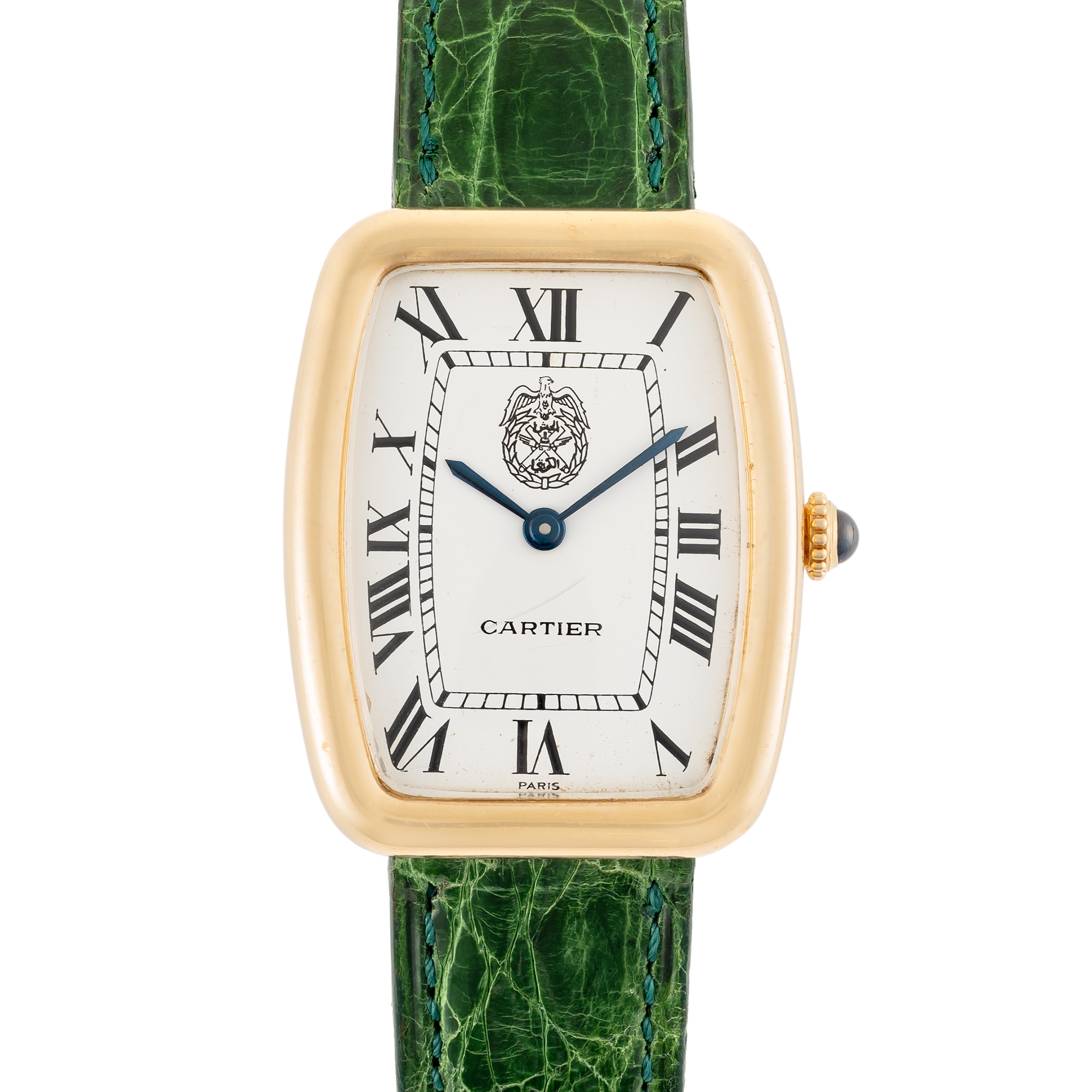 A VERY RARE GENTLEMAN'S SIZE 18K SOLID GOLD CARTIER PARIS FABERGE INCURVEE WRIST WATCH CIRCA - Image 11 of 11