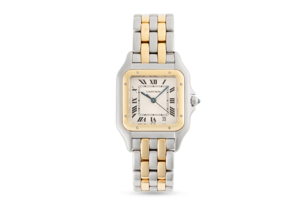 A GENTLEMAN'S SIZE STEEL & GOLD CARTIER PANTHERE TWO ROW BRACELET WATCH CIRCA 1980s, REF. 83949 - Image 2 of 8