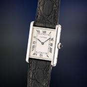 A RARE GENTLEMAN'S SIZE PLATINUM CARTIER PARIS TANK LOUIS MECANIQUE WRIST WATCH CIRCA 1990s, REF.