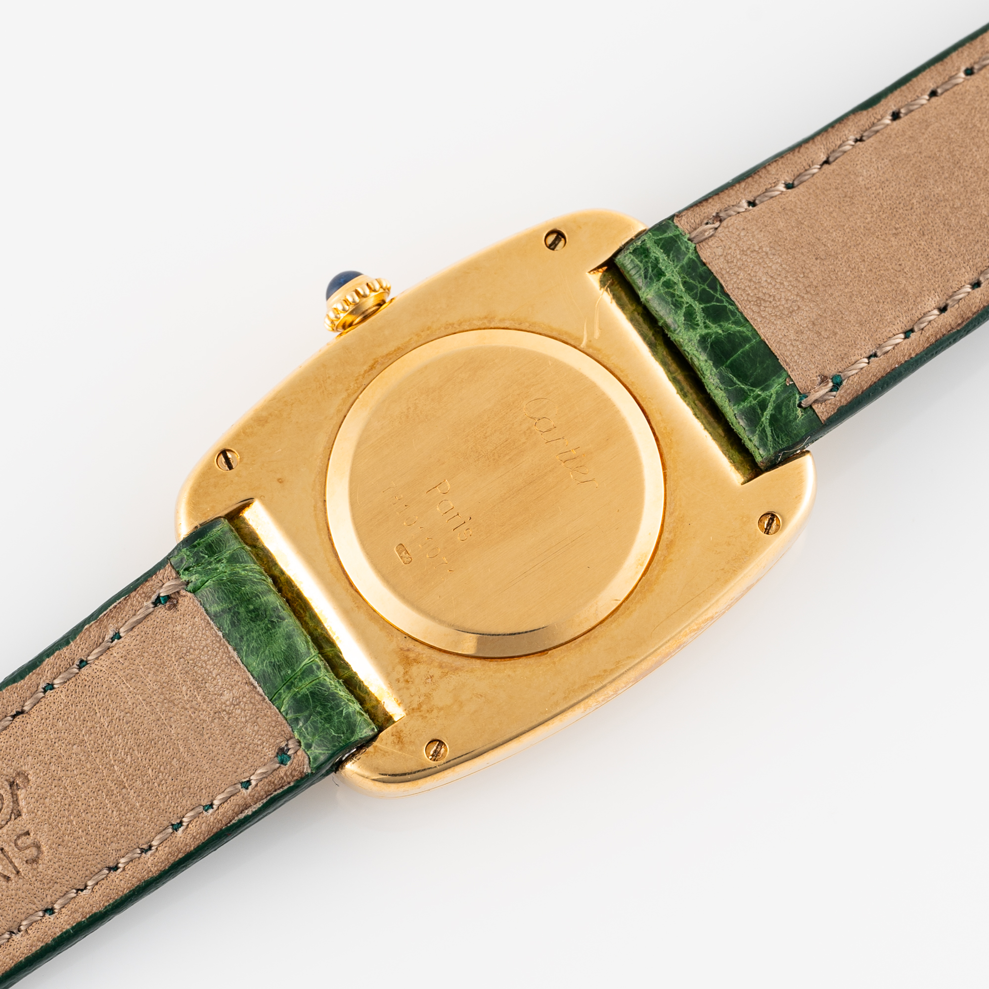 A VERY RARE GENTLEMAN'S SIZE 18K SOLID GOLD CARTIER PARIS FABERGE INCURVEE WRIST WATCH CIRCA - Image 7 of 11