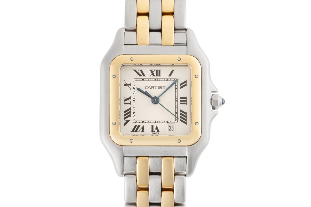 A GENTLEMAN'S SIZE STEEL & GOLD CARTIER PANTHERE TWO ROW BRACELET WATCH CIRCA 1980s, REF. 83949 - Image 1 of 8