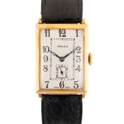A GENTLEMAN'S LARGE SIZE 9CT SOLID GOLD ROLEX RECTANGULAR WRIST WATCH CIRCA 1933 Movement: 17J,
