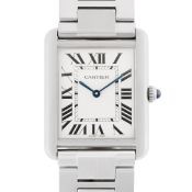 A UNISEX STAINLESS STEEL CARTIER TANK SOLO BRACELET WATCH DATED 2017, REF. 3169 WITH ORIGINAL