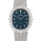 A LADY'S FINE 18K SOLID WHITE GOLD & DIAMOND OMEGA GENEVE BRACELET WATCH CIRCA 1972, REF. 8283