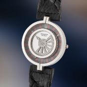 A RARE GENTLEMAN'S 18K SOLID WHITE GOLD SARCAR ROULETTE WHEEL WRIST WATCH CIRCA 1980s, REF. 90105-72