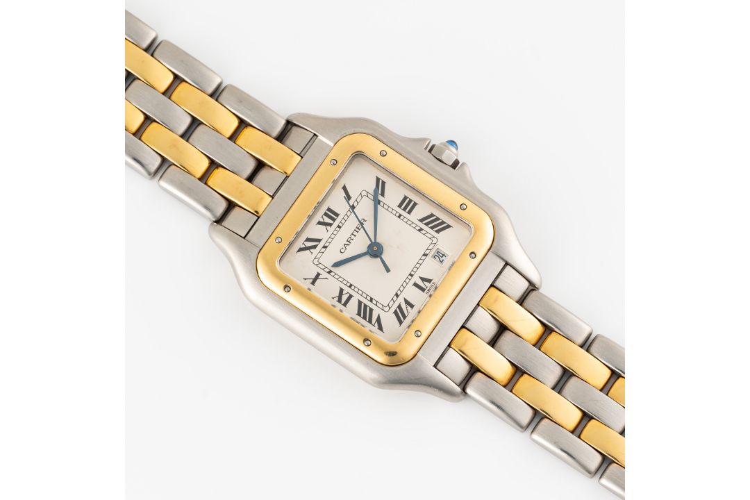 A GENTLEMAN'S SIZE STEEL & GOLD CARTIER PANTHERE TWO ROW BRACELET WATCH CIRCA 1980s, REF. 83949 - Image 3 of 8