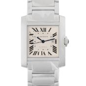 A GENTLEMAN'S SIZE STAINLESS STEEL CARTIER TANK FRANCAISE AUTOMATIC BRACELET WATCH DATED 2024,