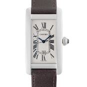 A MID SIZE 18K WHITE GOLD CARTIER TANK AMERICAINE AUTOMATIC WRIST WATCH CIRCA 2000s, REF. 2490