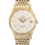 A GENTLEMAN'S SIZE STEEL & GOLD CAPPED OMEGA CONSTELLATION AUTOMATIC CHRONOMETER DATE BRACELET WATCH