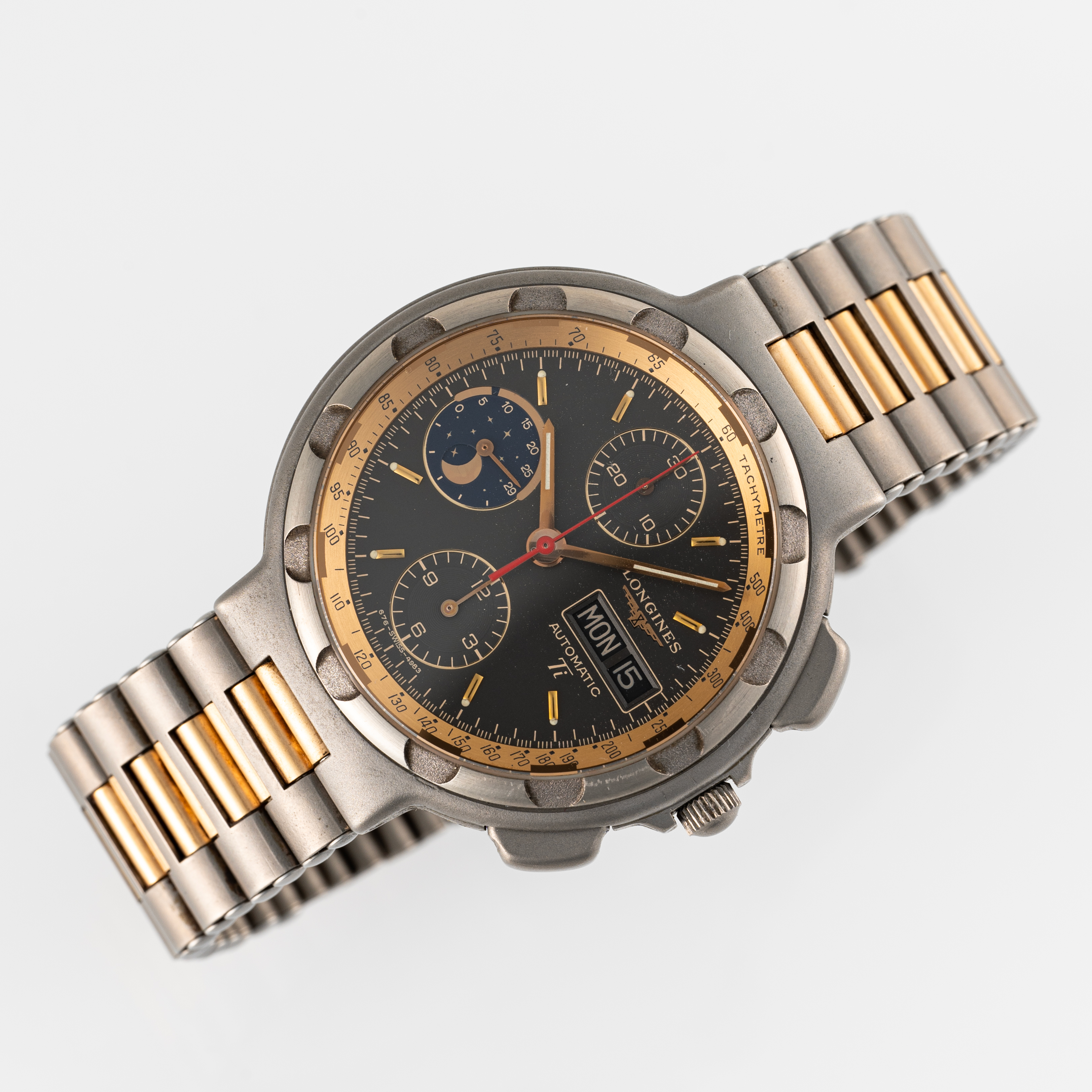 A GENTLEMAN'S SIZE TITANIUM & ROSE GOLD LONGINES CONQUEST TI AUTOMATIC MOONPHASE DAY DATE - Image 4 of 7
