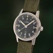 A RARE GENTLEMAN'S STAINLESS STEEL BRITISH MILITARY ROYAL NAVY LEMANIA WRIST WATCH CIRCA 1964,