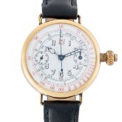 A GENTLEMAN'S SIZE GOLD PLATED MONOPUSHER CHRONOGRAPH WRIST WATCH CIRCA 1930, WITH WHITE ENAMEL