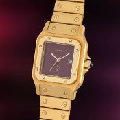 AN EXTREMELY RARE GENTLEMAN'S SIZE 18K SOLID GOLD CARTIER SANTOS CARREE AUTOMATIC BRACELET WATCH