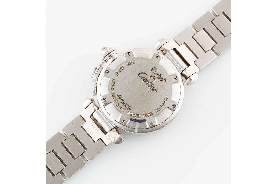A LADY'S FINE 18K SOLID WHITE GOLD DIAMOND CARTIER PASHA GRILL AUTOMATIC BRACELET WATCH CIRCA - Image 7 of 9