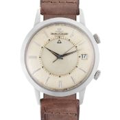 A GENTLEMAN'S SIZE STAINLESS STEEL JAEGER LECOULTRE MEMOVOX AUTOMATIC ALARM WRIST WATCH CIRCA