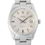 A GENTLEMAN'S SIZE STAINLESS STEEL ROLEX OYSTERDATE BRACELET WATCH DATED 1983, REF. 6694 WITH SILVER