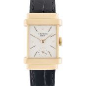 A GENTLEMAN'S SIZE 18K SOLID YELLOW GOLD PATEK PHILIPPE RECTANGULAR 