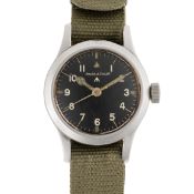 A GENTLEMAN'S STAINLESS STEEL BRITISH MILITARY JAEGER LECOULTRE MARK 11 RAF PILOTS WRIST WATCH DATED