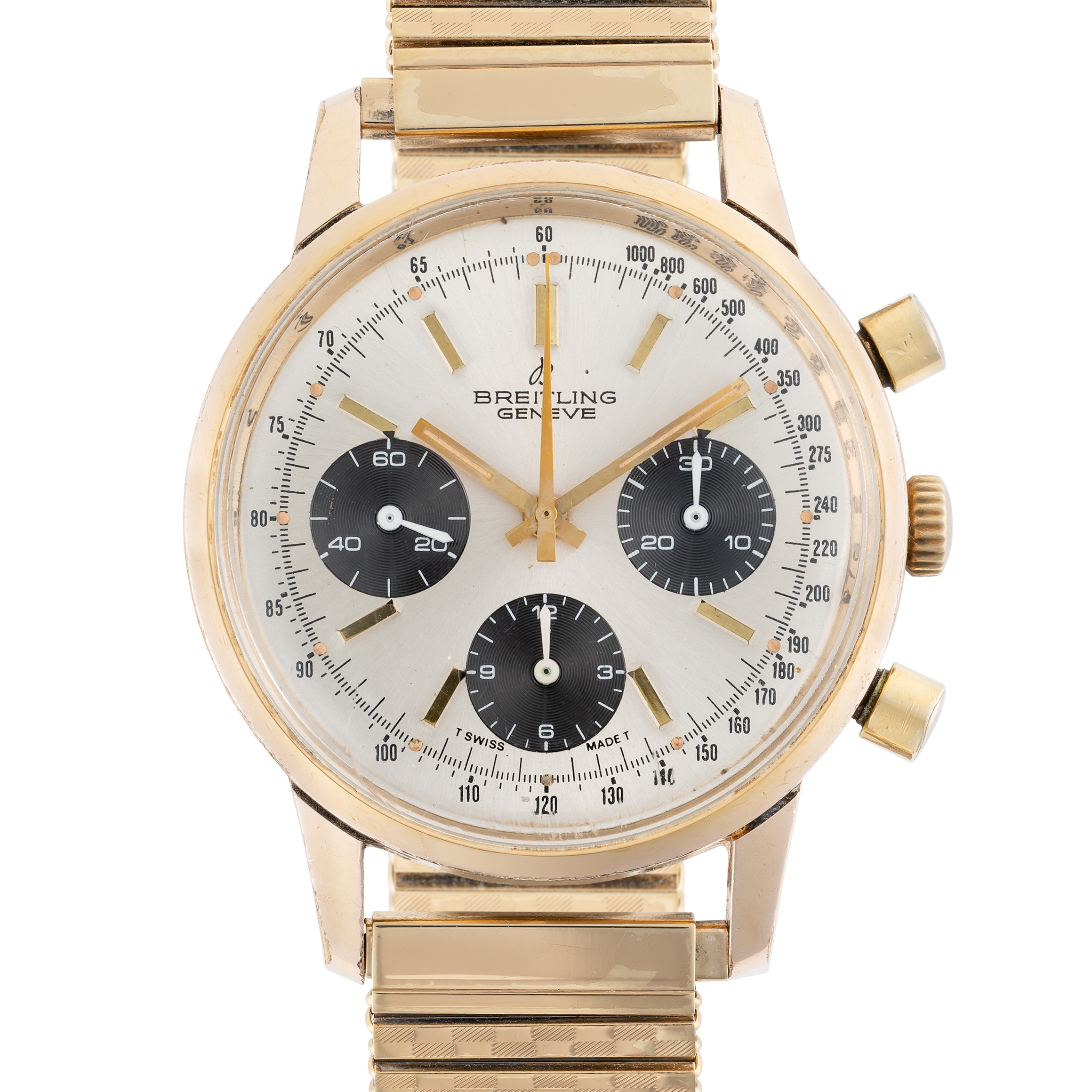 A GENTLEMAN'S GOLD PLATED BREITLING "LONG PLAYING" CHRONOGRAPH WRIST WATCH CIRCA 1966, REF. 815 WITH