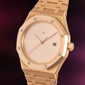 A VERY RARE GENTLEMAN'S SIZE 18K ROSE GOLD AUDEMARS PIGUET ROYAL OAK JUMBO BRACELET WATCH DATED