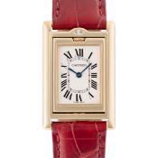A RARE GENTLEMAN'S MID SIZE 18K SOLID GOLD & DIAMOND CARTIER TANK BASCULANTE WRIST WATCH CIRCA