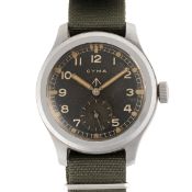 A GENTLEMAN'S STAINLESS STEEL BRITISH MILITARY CYMA W.W.W. WRIST WATCH CIRCA 1945, PART OF THE 