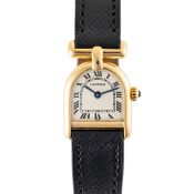 A LADY'S 18K SOLID GOLD CARTIER CLOCHE CALANDRE WRIST WATCH CIRCA 1990, REF. 6603 Movement: