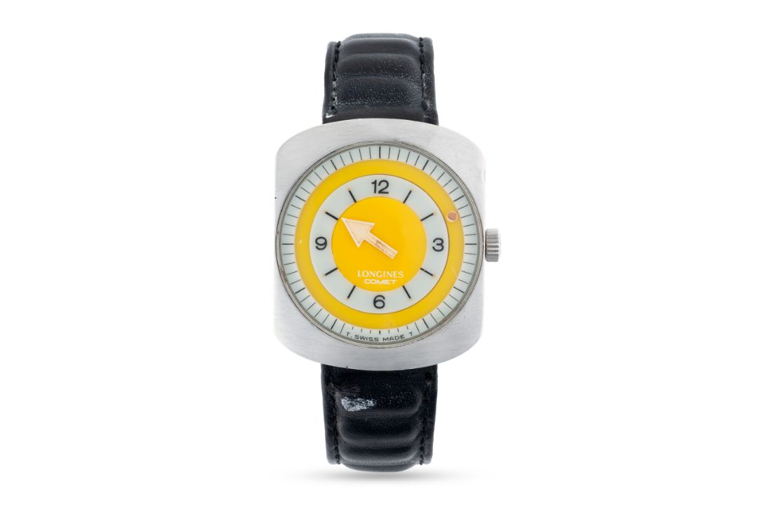A GENTLEMAN'S SIZE STAINLESS STEEL LONGINES COMET YELLOW WRIST WATCH CIRCA 1970, REF. 8475 Movement: - Image 2 of 8