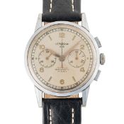 A GENTLEMAN'S SIZE LEMANIA 105 CHRONOGRAPH WRIST WATCH CIRCA 1950, REF. 150-6  Movement: 17J, manual