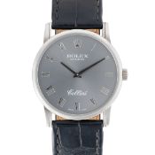 A GENTLEMAN'S SIZE 18K WHITE GOLD ROLEX CELLINI WRIST WATCH DATED 2002, REF. 5116/9 WITH GREY
