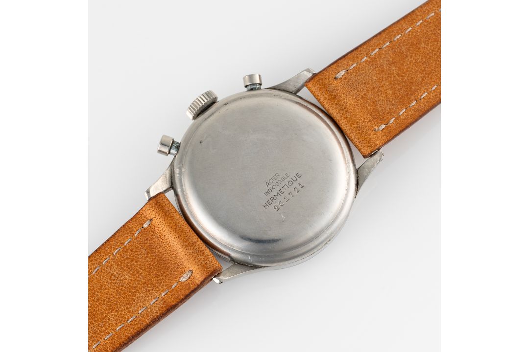 A RARE GENTLEMAN'S LARGE SIZE STAINLESS STEEL ANGELUS HERMETIQUE ANTIMAGNETIC CHRONOGRAPH WRIST - Image 8 of 9