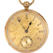 AN 18K SOLID GOLD KEY WIND FUSEE POCKET WATCH BY E L COMBERBACH, BLACKBURN CIRCA 1800s, WITH SOLID