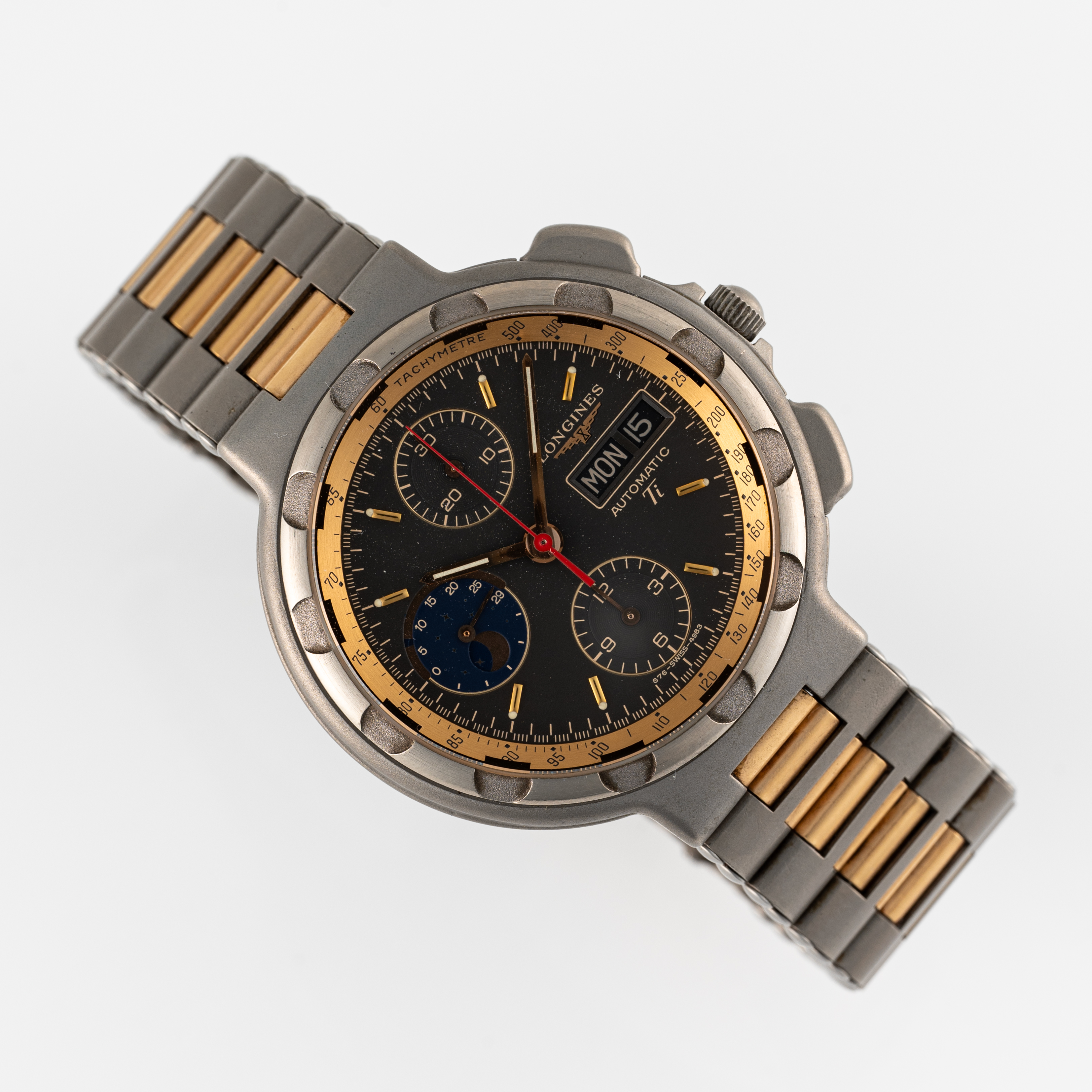 A GENTLEMAN'S SIZE TITANIUM & ROSE GOLD LONGINES CONQUEST TI AUTOMATIC MOONPHASE DAY DATE - Image 3 of 7