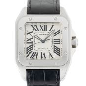 A GENTLEMAN'S SIZE STAINLESS STEEL CARTIER SANTOS 100 AUTOMATIC WRIST WATCH DATED 2004, REF. 2656 XL