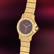 A FINE & RARE LADY'S 18K SOLID GOLD CARTIER SANTOS OCTAGONAL AUTOMATIC BRACELET WATCH CIRCA 1986,