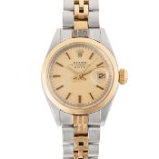A LADY'S STEEL & GOLD ROLEX OYSTER PERPETUAL DATE BRACELET WATCH CIRCA 1971, REF. 6916 Movement: