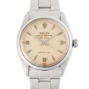 A GENTLEMAN'S SIZE STAINLESS STEEL ROLEX OYSTER PERPETUAL AIR KING SUPER PRECISION BRACELET WATCH