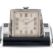 A RARE SOLID SILVER & BLACK LACQUER TAVANNES LE CAPTIVE PURSE WATCH CIRCA 1930s, MADE FOR DUNHILL