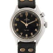 A RARE GENTLEMAN'S STAINLESS STEEL SWEDISH MILITARY LEMANIA TG 195 WRIST WATCH DATED 1958, WITH