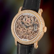 A FINE & RARE GENTLEMAN'S SIZE 18K SOLID ROSE GOLD & DIAMOND FRANCK MULLER SKELETON WRIST WATCH