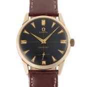 A GENTLEMAN'S SIZE GOLD FILLED OMEGA CENTURY WRIST WATCH CIRCA 1954, WITH BLACK 