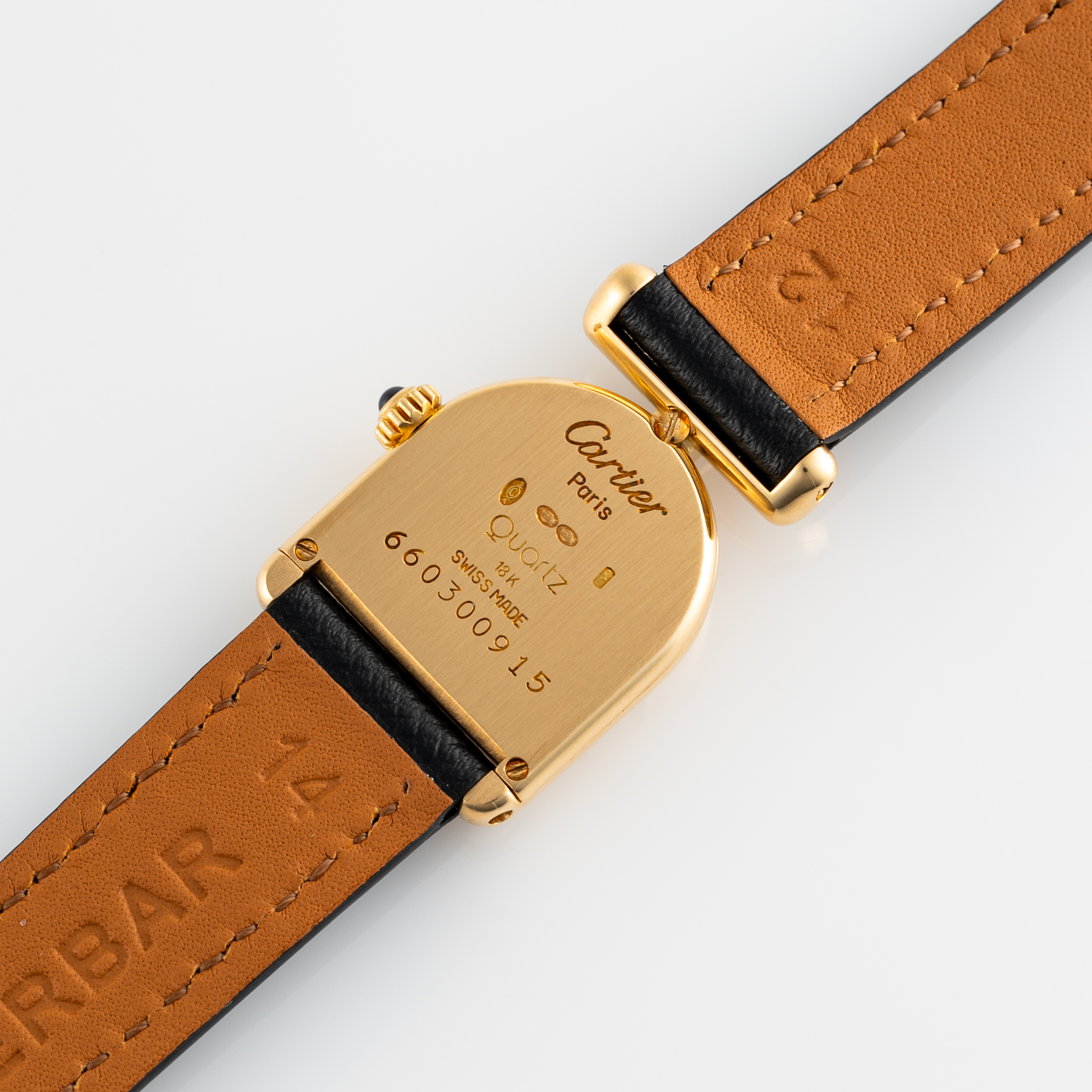 A LADY'S 18K SOLID GOLD CARTIER CLOCHE CALANDRE WRIST WATCH CIRCA 1990, REF. 6603 Movement: - Image 7 of 7