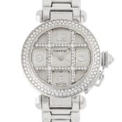A LADY'S FINE 18K SOLID WHITE GOLD DIAMOND CARTIER PASHA GRILL AUTOMATIC BRACELET WATCH CIRCA